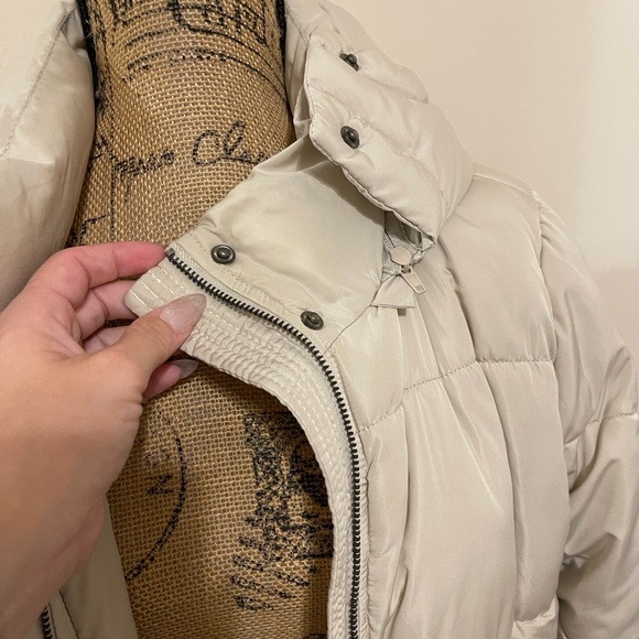Women's Long Puffer Coat - Cream - Picture 2 of 5